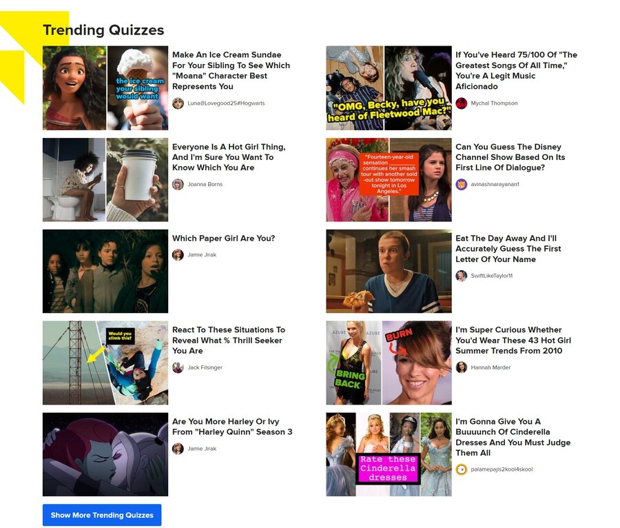 A screenshot of Buzzfeed's website