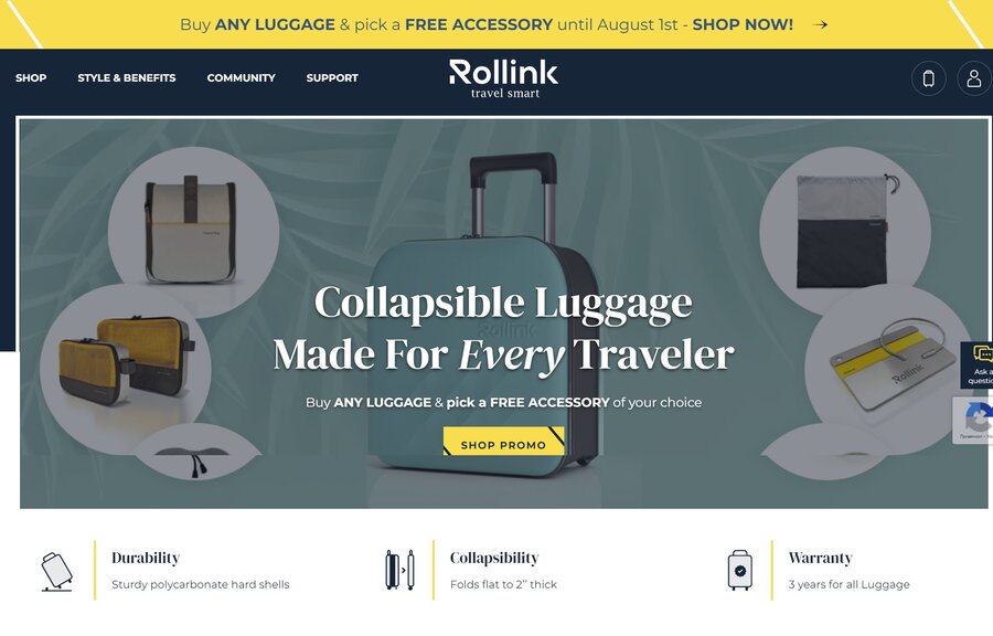 A screenshot of Rollink's homepage