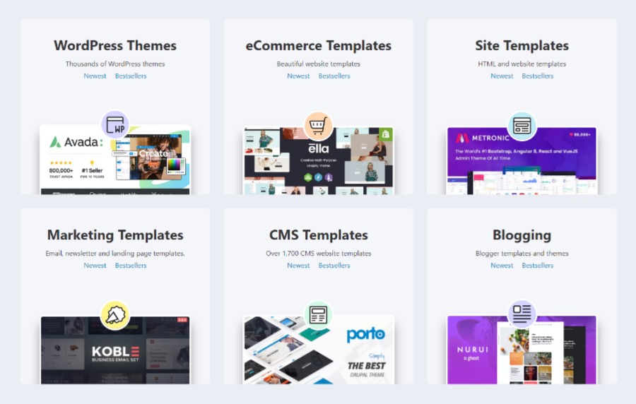 A selection of template options on the Themeforest website